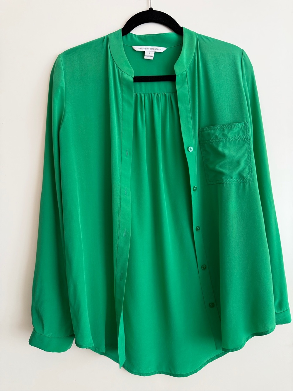 Diane Von Furstenberg Emerald Green Button-Front Blouse